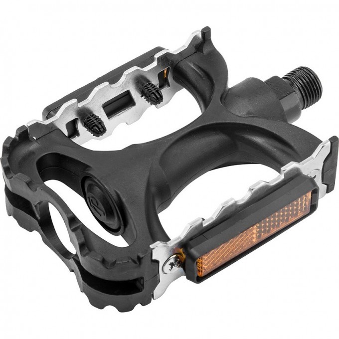 Педали FP-916, ось 9/16" со светоотражателями, пластик/алюминий, чёрно-серебристые 360133